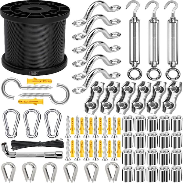String Light Hardware 165 ft. 304 Stainless Steel String Light Hanging Cable Kit, Heavy-Duty ...