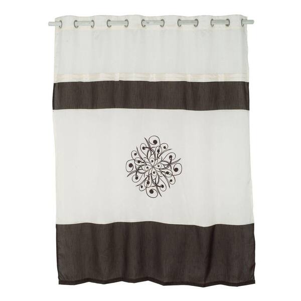 Lavish Home 72 in. Embroidered Shower Curtain with Grommets in Brown