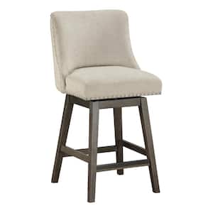 Granville 27 in. Wood Swivel Counter Stool with Grey Legs in Wheat Fabric