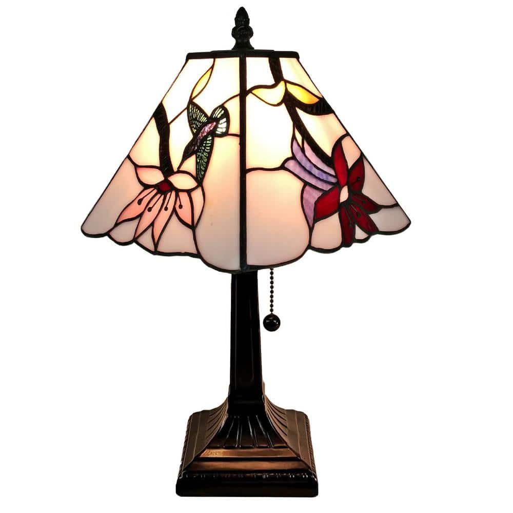 Amora 15" Copper Metal Stained Glass Hummingbird Nightstand Lamp