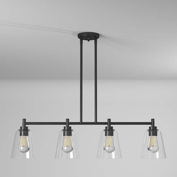 Designers Fountain - Westin 4-Light Matte Black Industrial Linear Chandelier for Kitchen Islands with No Bulbs Included