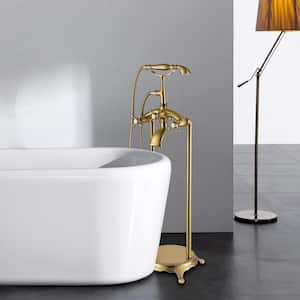 Luxury Bathtub Filler 3-Handle Freestanding Floor Mount Claw Foot Tub Faucet with Hand Shower in Polished Gold