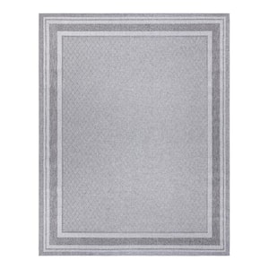 Ringley Tailer Silver 8 ft. x 10 ft. Striped Border Indoor/Outdoor Area Rug