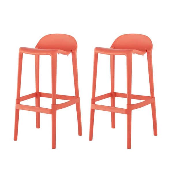 Joyous 34.30 in. Salmon Indoor/Outdoor Barstool (Set of 2)