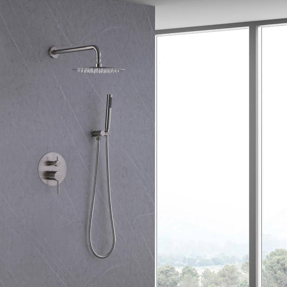 Large Brushed Nickel Rain Shower Faucet with Handheld