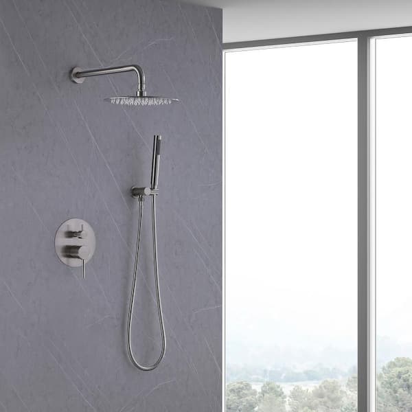 1-Handle 2-Spray Rain Shower Faucet and Hand Shower Combo Kit in Brushed Nickel (Valve Included)