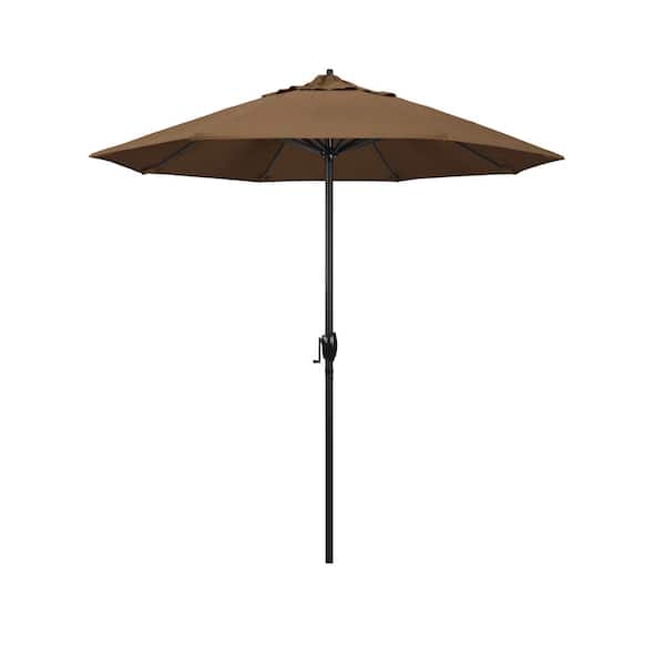 7.5 ft. Black Aluminum Market Patio Umbrella Auto Tilt in Teak Sunbrella
