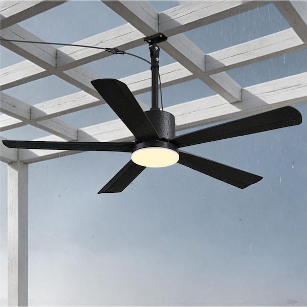 44 in. Black Outdoor/Indoor Waterproof Downrods Mount Pulg-in Standard LED Ceiling fan with Remote for Patios, Gazebos