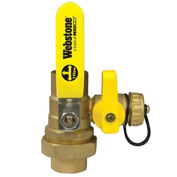 Webstone, a brand of NIBCO 1 in. Forged Brass Lead-Free FIP Union x Sweat Full Port Ball Valve with Single Union End and Hi Flow Hose Drain
