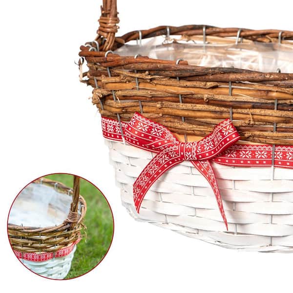 WICKERWISE Set of 3 Rattan Woven Baskets with Handle and Plastic