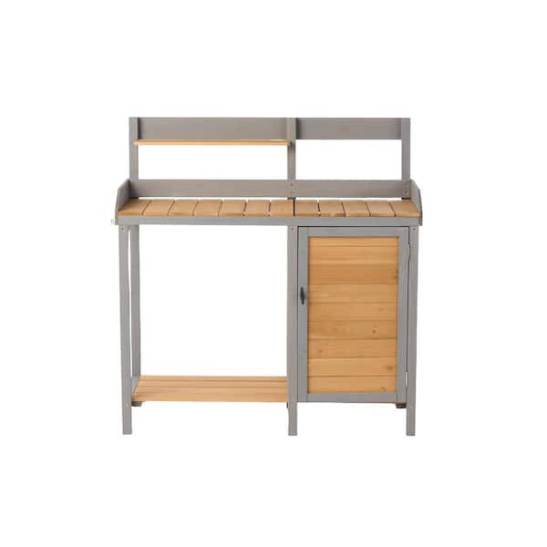 Tileon Outdoor Potting Bench, Wooden Workstation Table with Cabinet for Backyard Garden Supplies