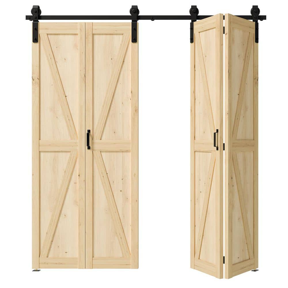 84 in. x 84 in. Pine Wood Color Primed Solid Pine Wood K Shaped Bi-Fold Style Sliding Barn Door with Hardware Kit price history on PriceWatchPro