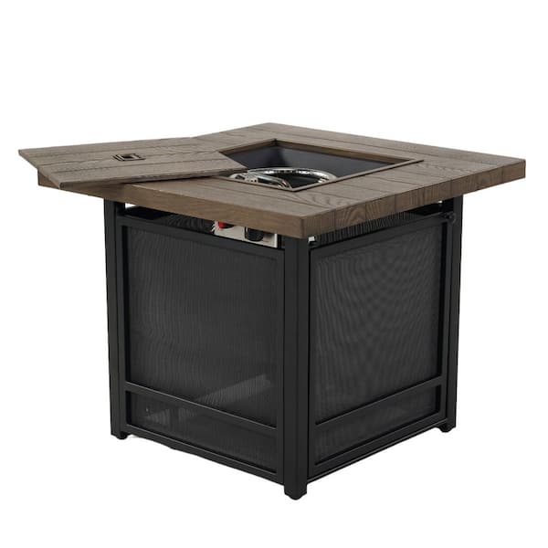 SUNRINX 40,000 BTU 29 in. Propane Metal Integrated-Ignition Gas Fire Pit Table with Lid in Yellow