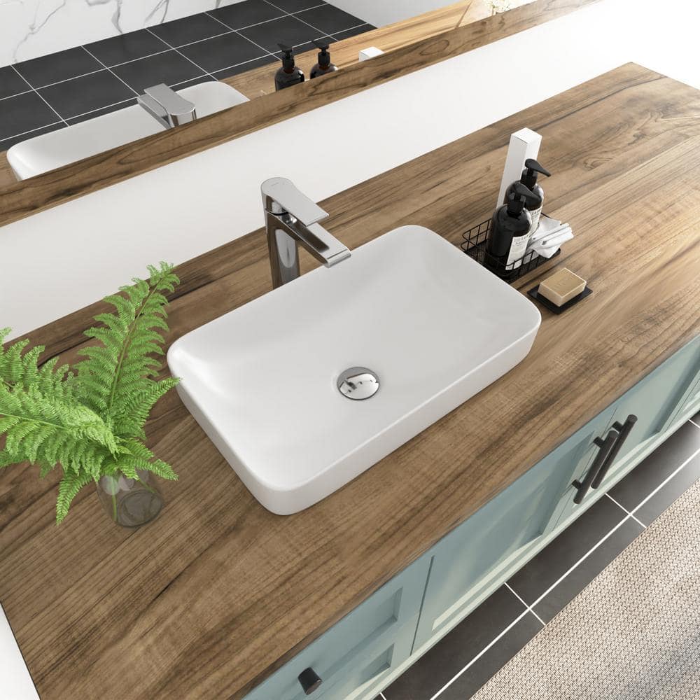 DeerValley 19'' White Ceramic Rectangular Above-Counter Vessel Sink