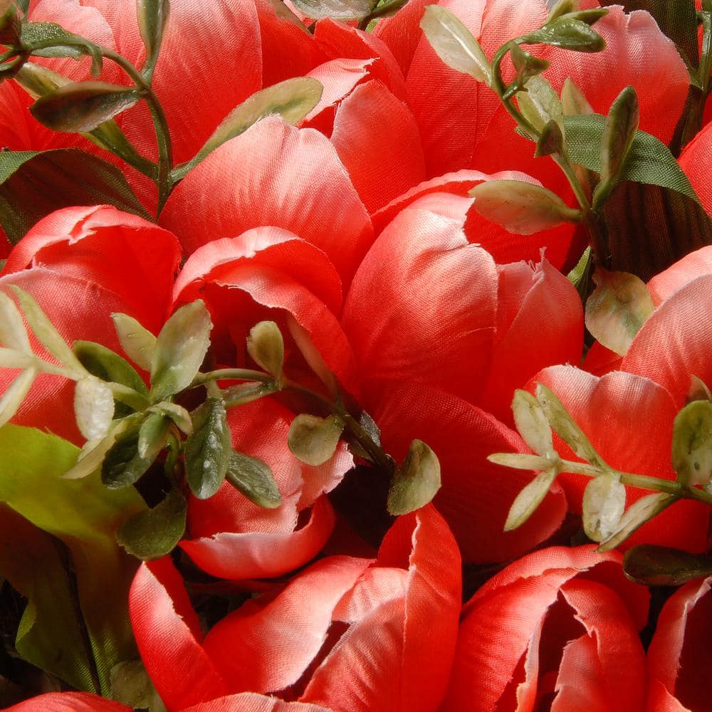 16.5" Pink Silk Tulips in Rustic Wood Planter