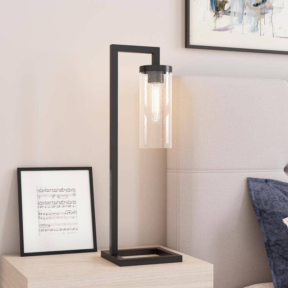 26'' Blackened Bronze Table Lamp with Seeded Glass Shade