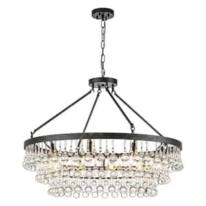 Babic 10-Light  31.5 in. Modern Glam Distressed Black Round Large Crystal Chandelier for Living Room