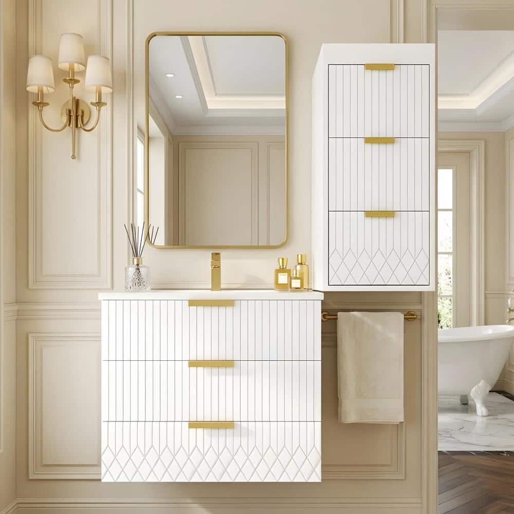 "12"" W x 17.7"" D x 26.3"" H MDF bathroom cabinet with three drawers in white" price history on PriceWatchPro