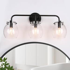 Modern Black Vanity Light 3-Light Linear Classic Bathroom Wall Sconce Mirrior Wall Light with Clear Seedy Glass Globes