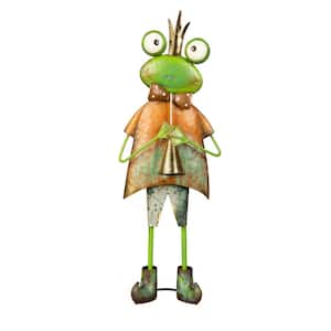 18 in. Frog Playing a Trumpet Metal Statuary