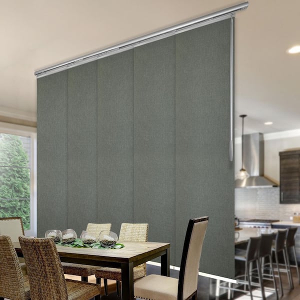 EMOH Nikolai 58 in. - 110 in. W x 94 in. L Adjustable 5- Panel White Single Rail Panel Track with 23.5 in. Slates