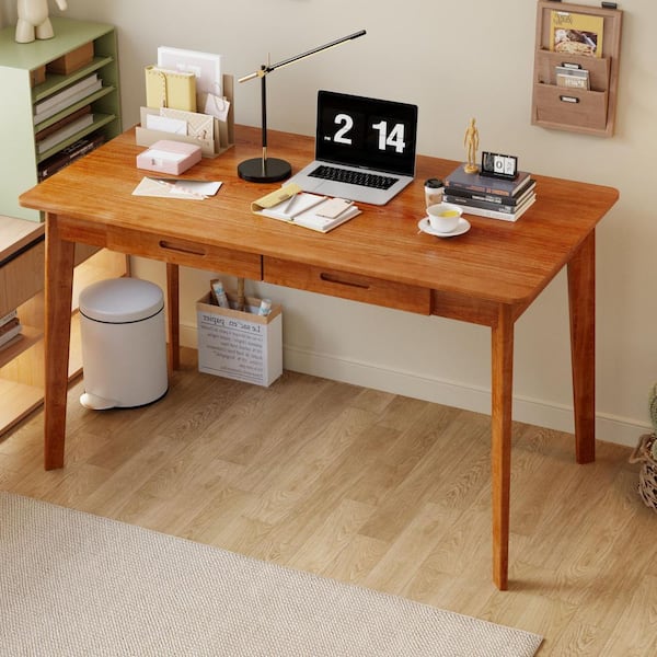 FUFU&GAGA 47.2 in. W-21.7 in D-29.5 in H Rectangular Brown MDF Computer Desk with 2 Drawers