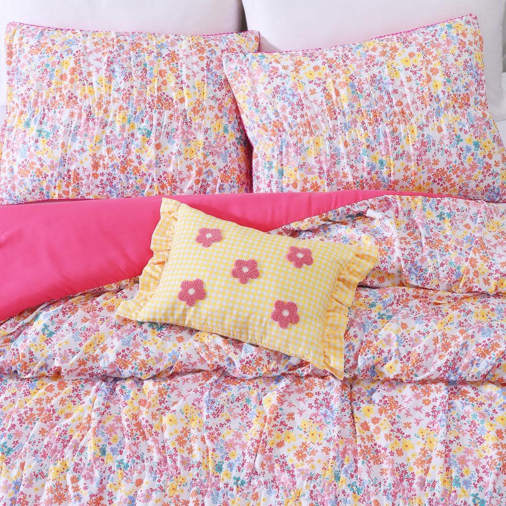 Full Pink Microfiber Reversible Kids Comforter Set