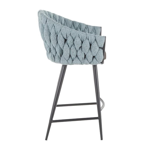 Braided Matisse 26 in. Blue Fabric and Grey Faux Leather Counter Stool