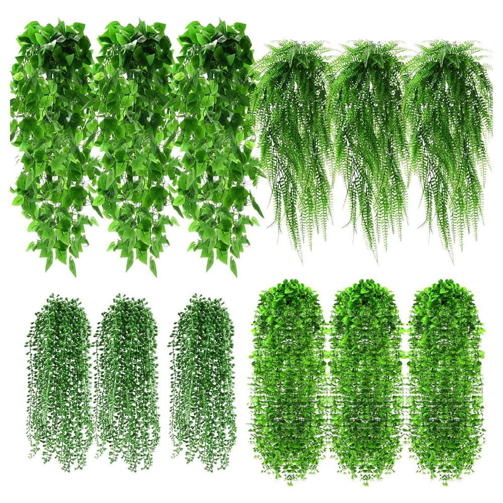 12 pcs Green Artificial Hanging Vine Plants Boston Ferns Eucalyptus Ivy String of Pearls Indoor Outdoor Decor price history on PriceWatchPro