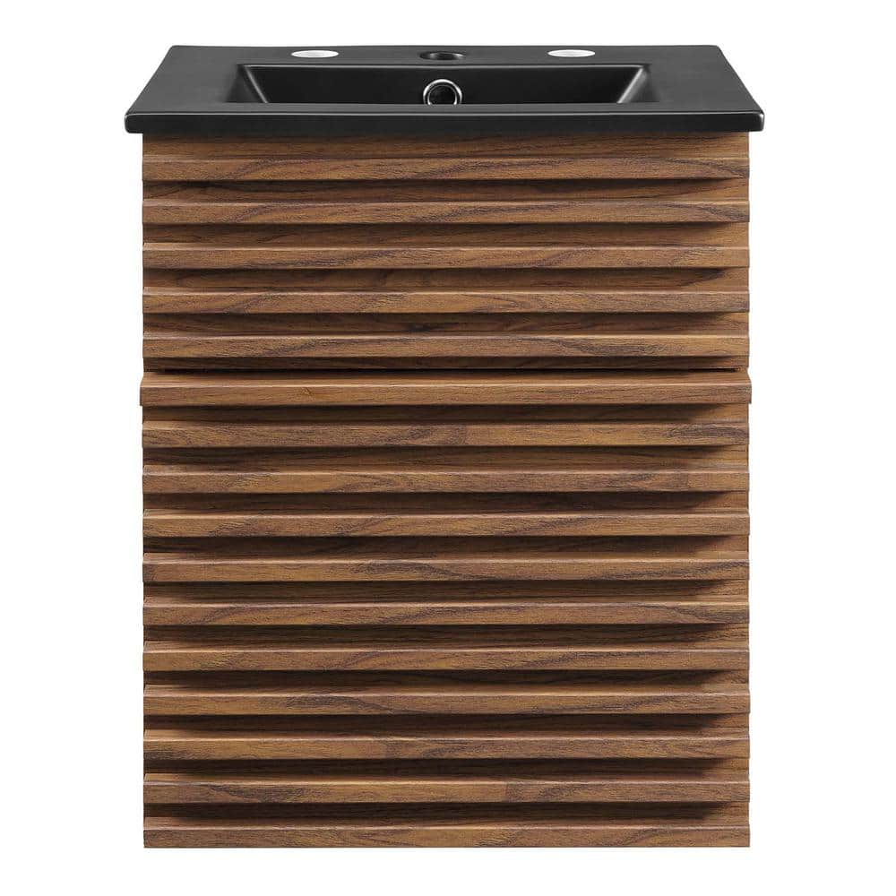Render 18" Walnut Black Wall-Mount Bathroom Vanity with Ceramic Sink
