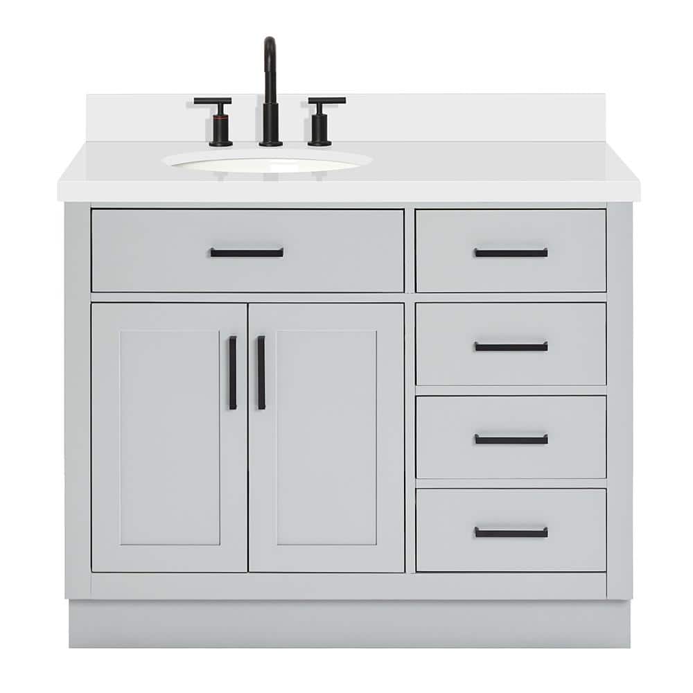 Hepburn 43" Gray Hardwood Freestanding Single Vanity with Quartz Top