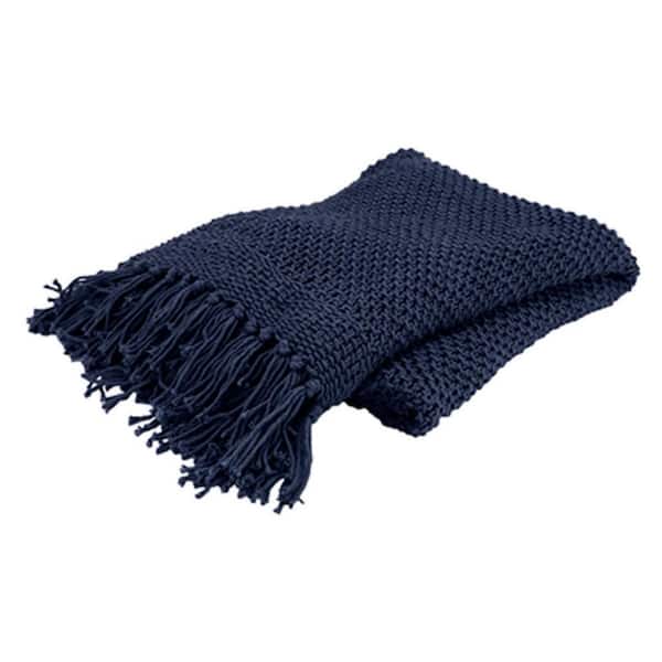 HomeRoots Indigo Solid Color Cotton Throw Blanket