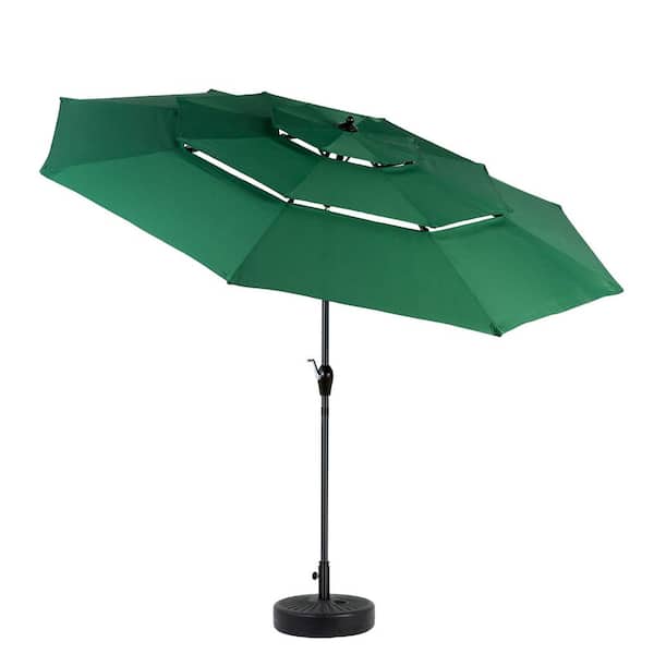 9 ft. Aluminium Market Patio Umbrella, Outdoor Table Pool Deck Umbrella with Tiltable and Crank Lift in Dark Green