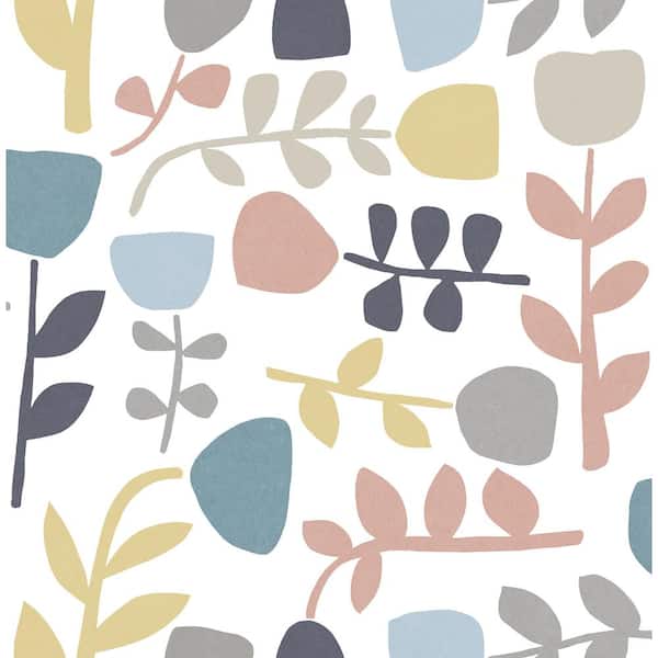 A-Street Prints Juni Pastel Abstract Tulips Paper Glossy Non-Pasted Wallpaper Roll