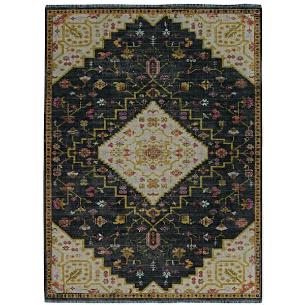 Lena Black and Ivory 2 ft. x 3 ft. Transitional Woven Oriental Polyester Rectangle Indoor Accent Area Rug
