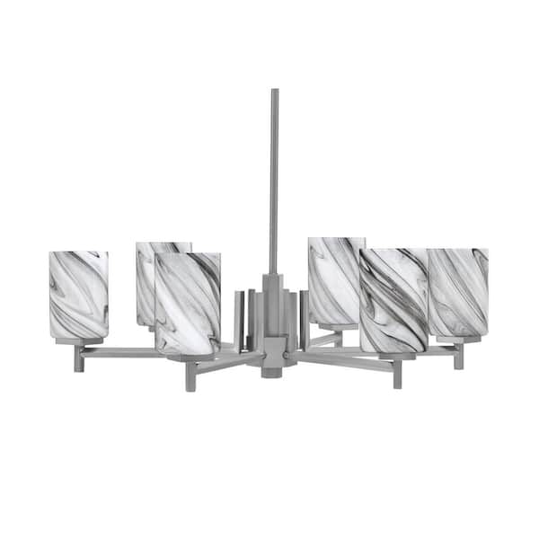 Unbranded Bridgewater 28 in. 6 Light Graphite Chandelier with 4 in. Onyx Swirl Glass Shades, No Bulbs Included
