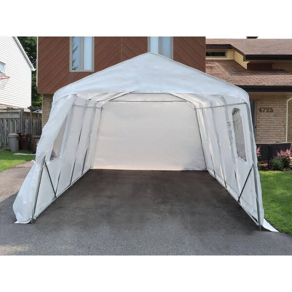 Gazebo Penguin 11 ft. x 16 ft. White Car Garage without Floor  ASM11X16FF-200-WHI - The Home Depot