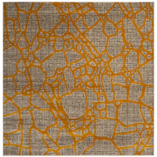 SAFAVIEH Porcello Light Gray/Yellow 7 ft. x 7 ft. Square Abstract Area Rug