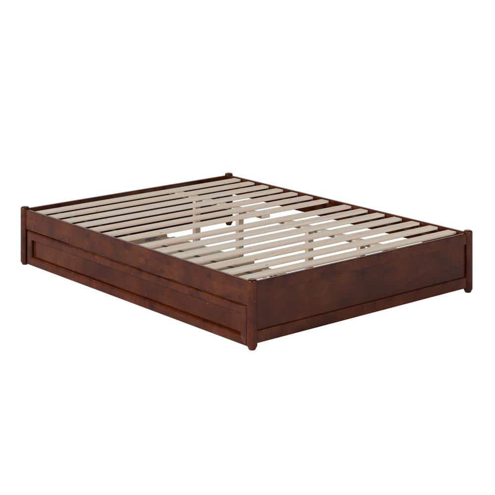 Barcelona Queen Walnut Wood Platform Bed with Twin XL Trundle