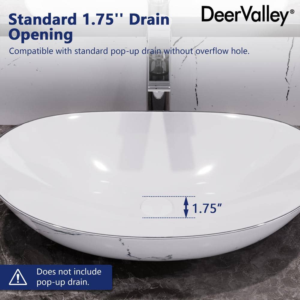 DeerValley 20" White Ceramic Oval Vessel Bathroom Sink