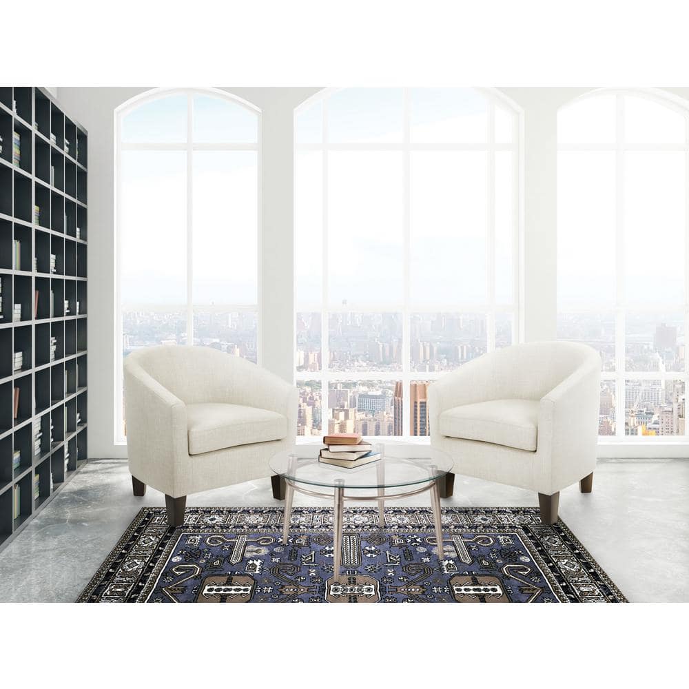 Ethan White Faux Leather Barrel Accent Chair with Wood Frame