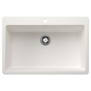Liven SILGRANIT 33 in. Drop-In/Undermount Single Bowl Granite Composite Kitchen Sink in White