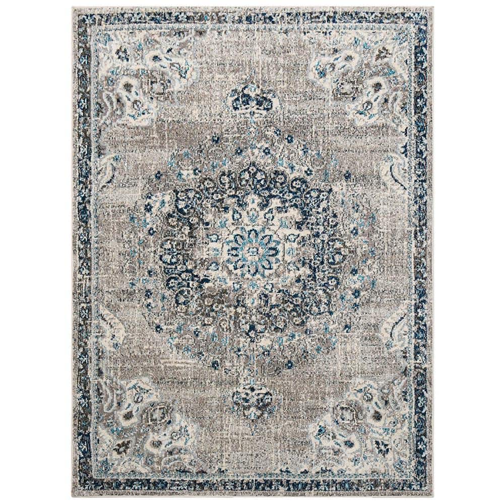 Rectangular Blue Stain-Resistant Synthetic Area Rug