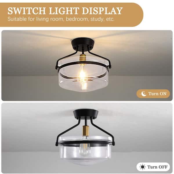 ZJVAIVE 13.3 in. 1-Light Black Modern Semi-Flush Mount Ceiling