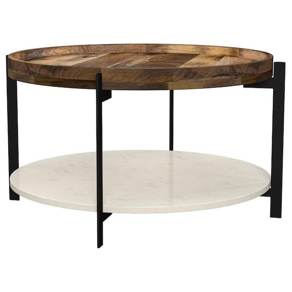 Coaster Adhvik 30 in. White Round Wood Top Coffee Table with Open Shelf