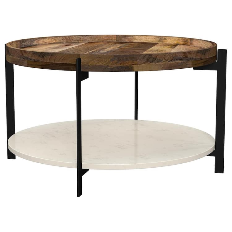 Coaster Adhvik 30 in. White Round Wood Top Coffee Table with Open Shelf