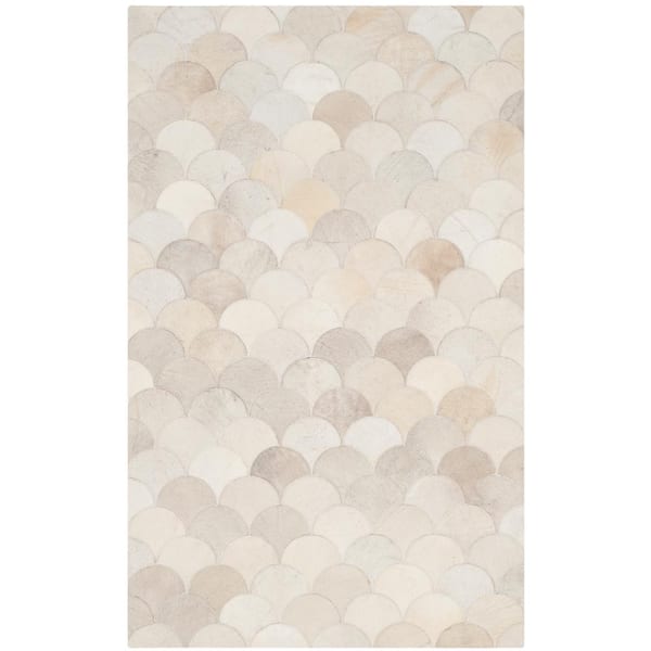 SAFAVIEH Studio Leather Ivory Doormat 3 ft. x 5 ft. Geometric Area Rug