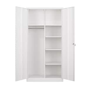 Steel Wardrobe 72" H x 17.7"D x 35.4"W Combination Storage Cabinet with Clothes Rod and 4 Shelves 2 Lockable Doors