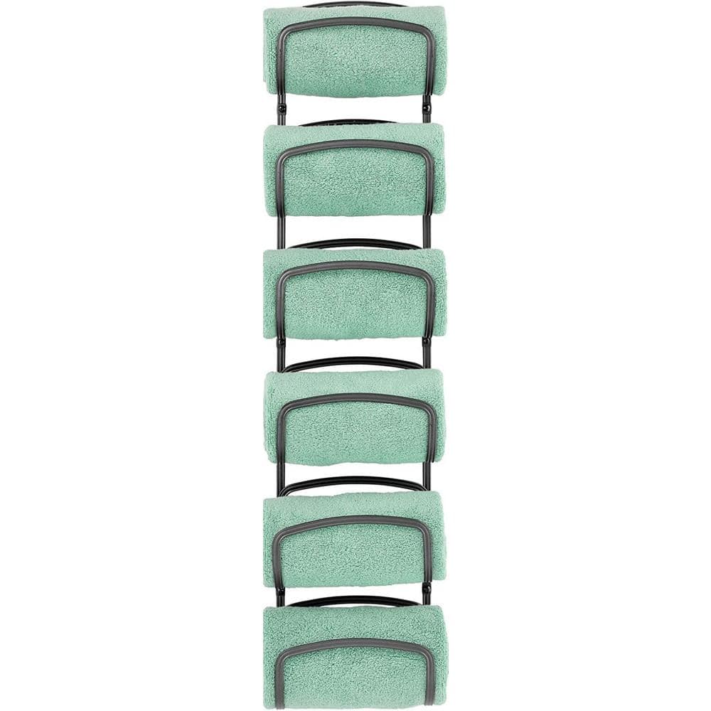 Black Steel Wall-Mounted Six-Tier Towel Rack
