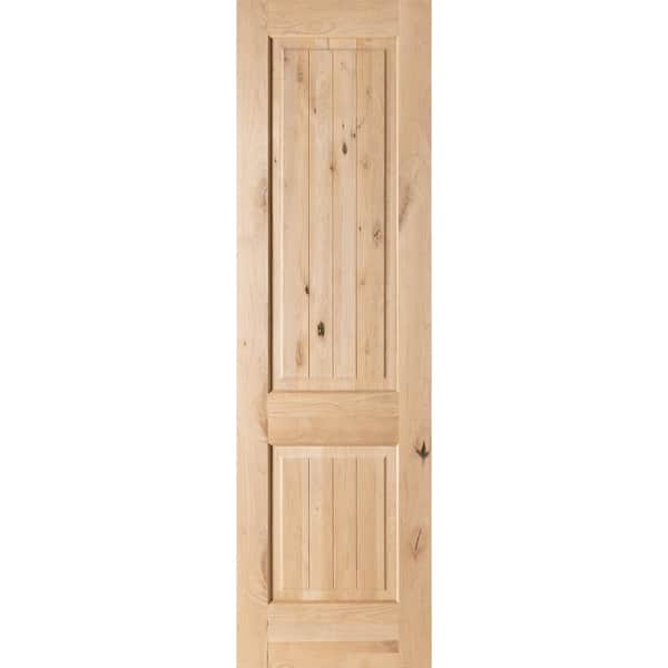 Krosswood Doors 28 in. x 96 in. Knotty Alder 2 Panel Square Top with V-Groove Solid Wood Core Interior Door Slab